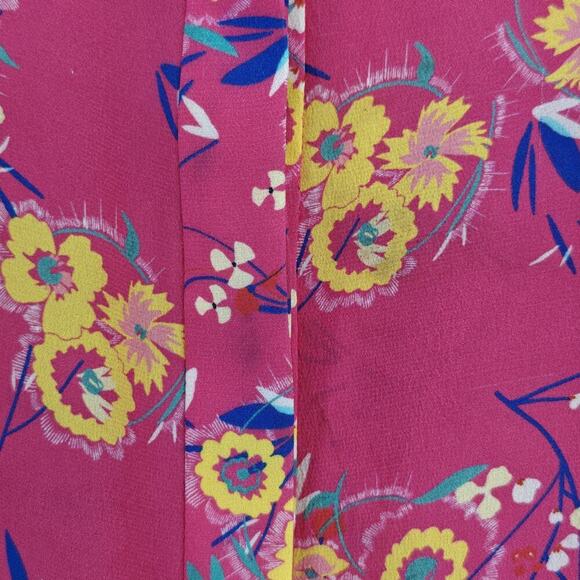 Saloni Chloe Silk Floral Blouse Top Size 4 Pink Button Front Ruffles Feminine - Picture 9 of 14